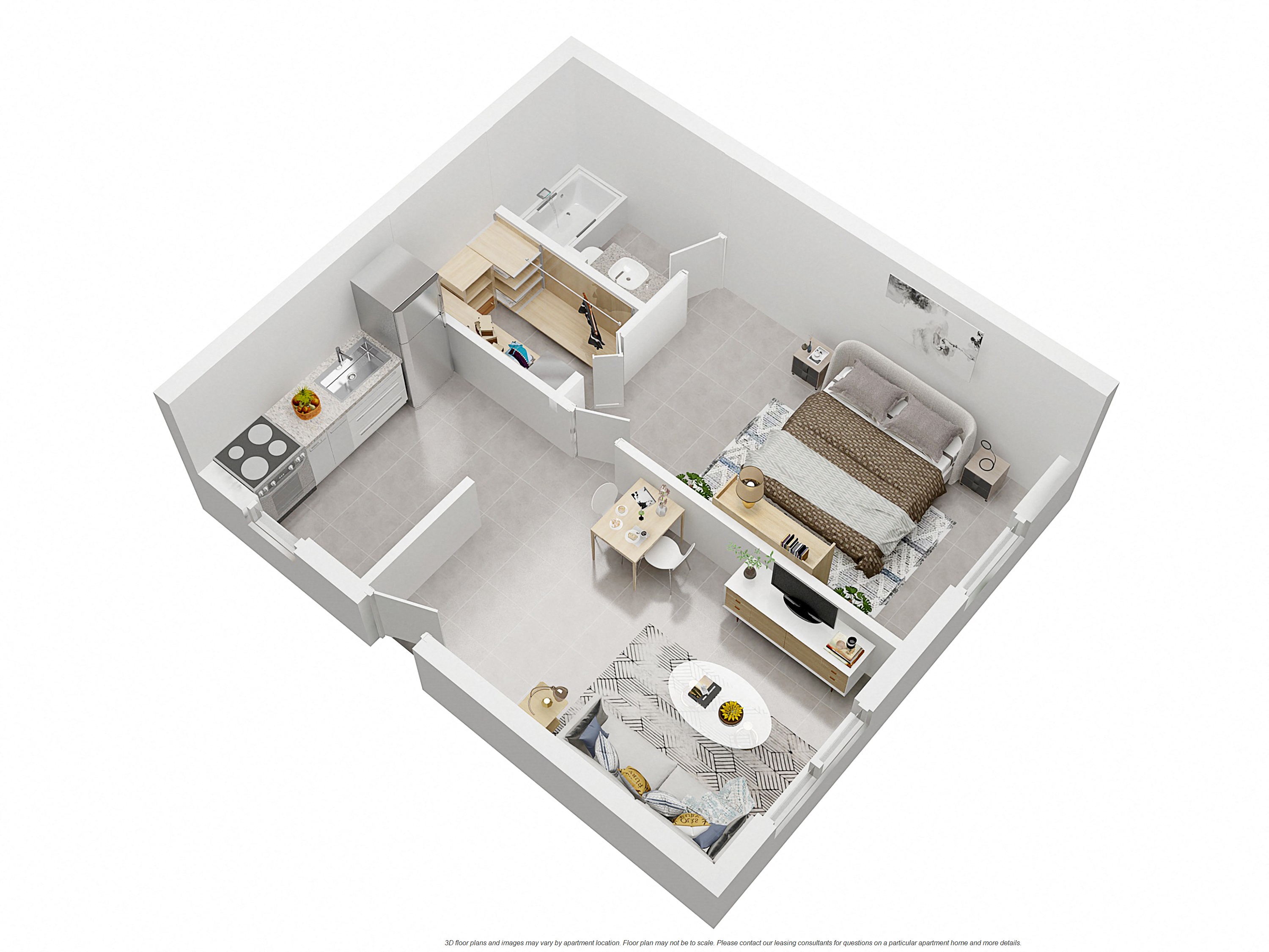 Floor plan for 1 bed, 1 bath, 582 sqft